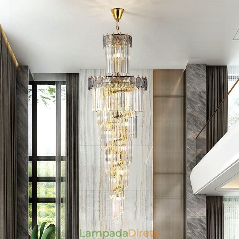 Luminária pendente de cristal cônica Duplex Luminária de teto decorativa