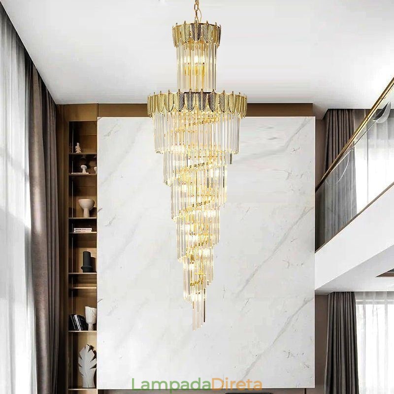Luminária pendente de cristal cônica Duplex Luminária de teto decorativa