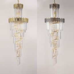 Luminária pendente de cristal cônica Duplex Luminária de teto decorativa