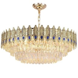 Pendente de Cristal Pena Dourada Duplex Luminária Decorativa de Teto