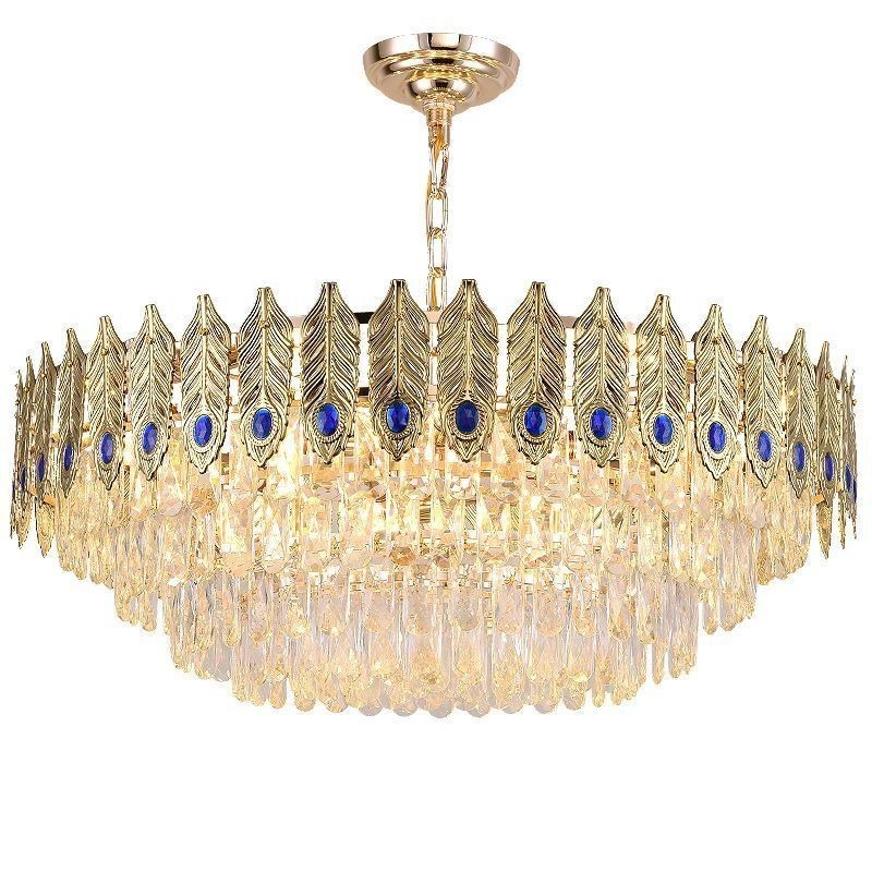 Pendente de Cristal Pena Dourada Duplex Luminária Decorativa de Teto