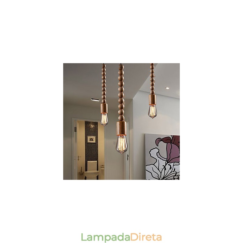Lustre Mini Estilo Tradicional Clássico Madeira Bambu