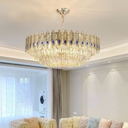 Pendente de Cristal Pena Dourada Duplex Luminária Decorativa de Teto