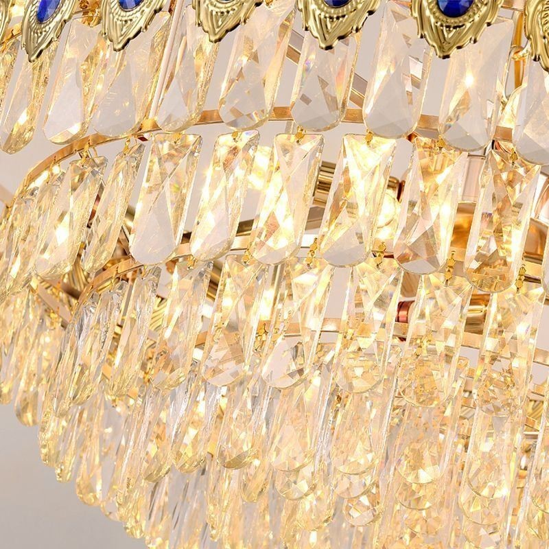 Pendente de Cristal Pena Dourada Duplex Luminária Decorativa de Teto