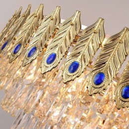 Pendente de Cristal Pena Dourada Duplex Luminária Decorativa de Teto