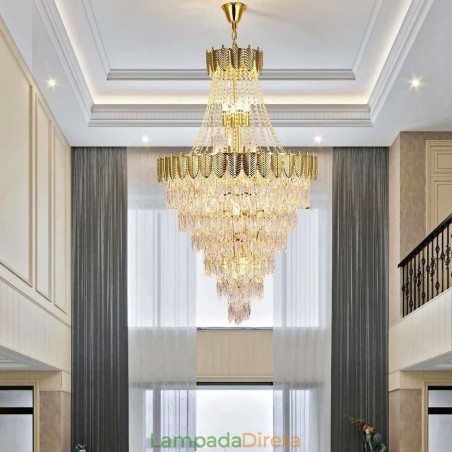 Luminária pendente de cristal cônico Luminária de teto decorativa duplex atraente Luminária pendente de cristal cônico Luminária de teto decorativa duplex atraente