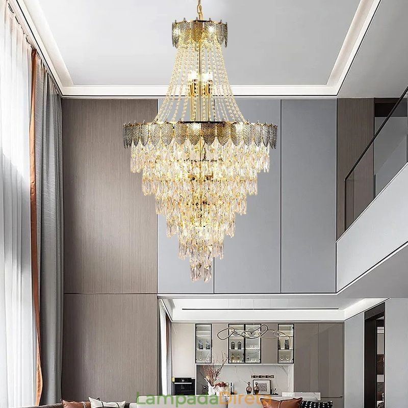 Luminária pendente de cristal cônico Luminária de teto decorativa duplex atraente