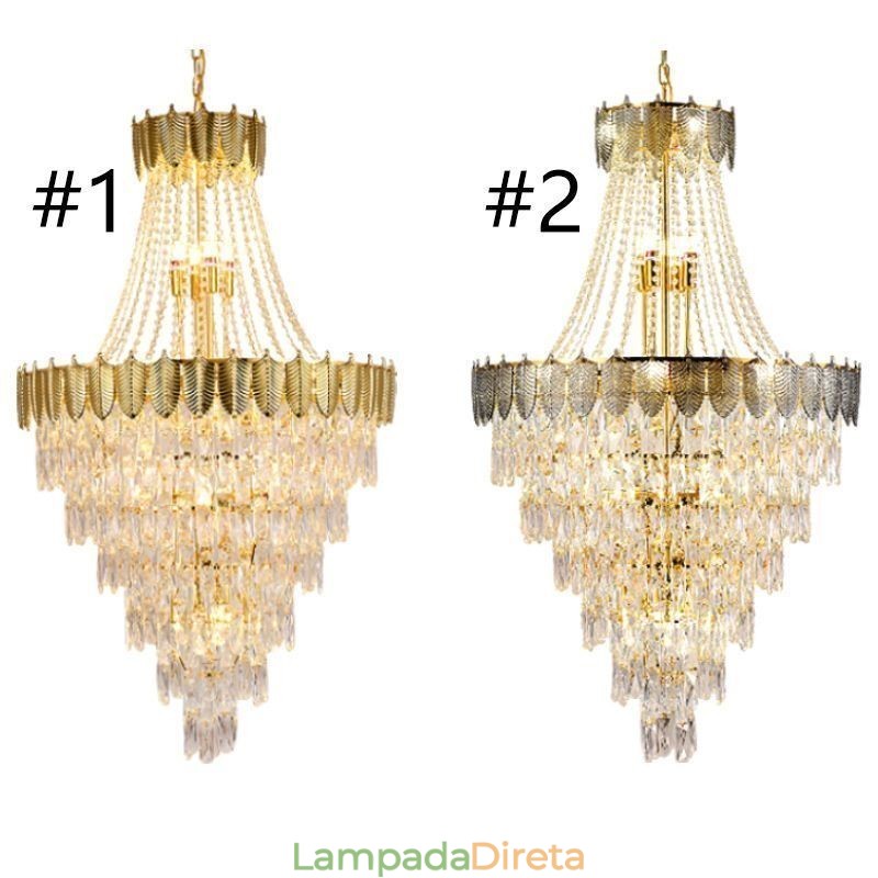 Luminária pendente de cristal cônico Luminária de teto decorativa duplex atraente