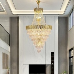 Luminária pendente de cristal cônico Luminária de teto decorativa duplex atraente