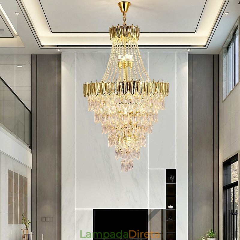 Luminária pendente de cristal cônico Luminária de teto decorativa duplex atraente