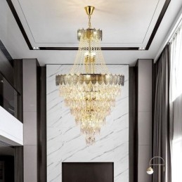 Luminária pendente de cristal cônico Luminária de teto decorativa duplex atraente