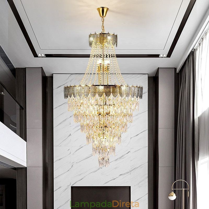 Luminária pendente de cristal cônico Luminária de teto decorativa duplex atraente