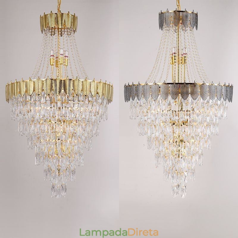 Luminária pendente de cristal cônico Luminária de teto decorativa duplex atraente