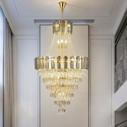 Luminária pendente de cristal cônico Luminária de teto decorativa duplex requintada
