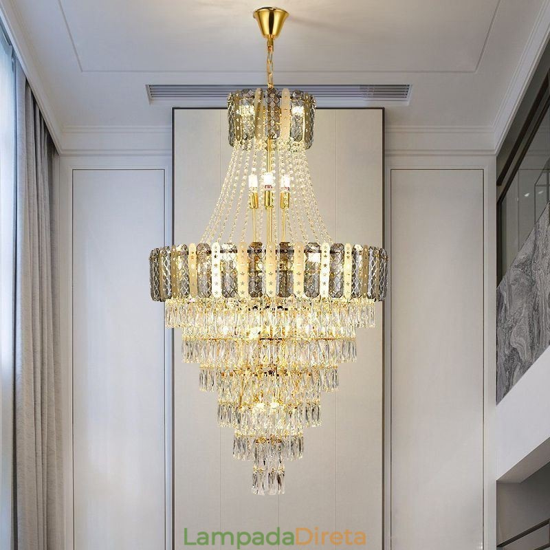 Luminária pendente de cristal cônico Luminária de teto decorativa duplex requintada