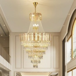 Luminária pendente de cristal cônico Luminária de teto decorativa duplex requintada