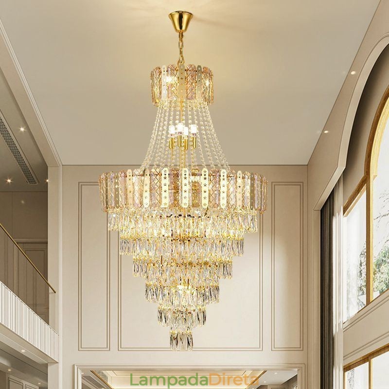 Luminária pendente de cristal cônico Luminária de teto decorativa duplex requintada