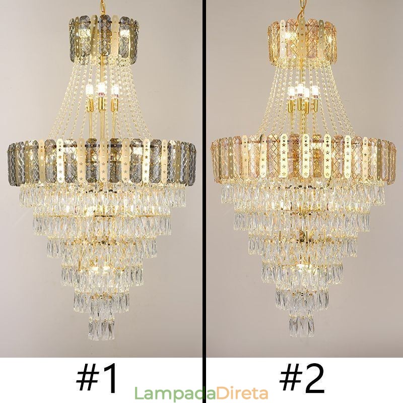 Luminária pendente de cristal cônico Luminária de teto decorativa duplex requintada