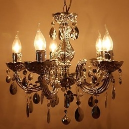 Lustre moderno estilo cristal acrílico prateado com 5 luzes