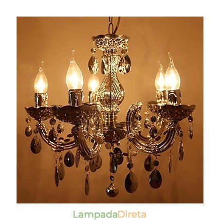 Lustre moderno estilo cristal acrílico prateado com 5 luzes Lustre moderno estilo cristal acrílico prateado com 5 luzes