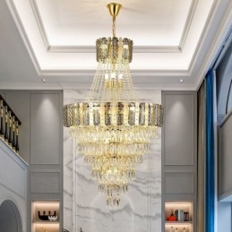 Luminária pendente de cristal cônico Luminária de teto decorativa duplex requintada