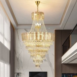 Luminária pendente de cristal cônico Luminária de teto decorativa duplex requintada