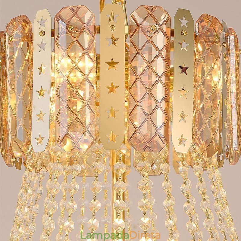 Luminária pendente de cristal cônico Luminária de teto decorativa duplex requintada