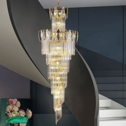 Luminária pendente de cristal Duplex cônica decorativa de teto 70cm