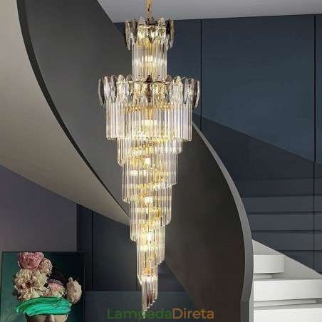 Luminária pendente de cristal Duplex cônica decorativa de teto 70cm Luminária pendente de cristal Duplex cônica decorativa de teto 70cm