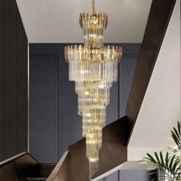 Luminária pendente de cristal Duplex cônica decorativa de teto 70cm