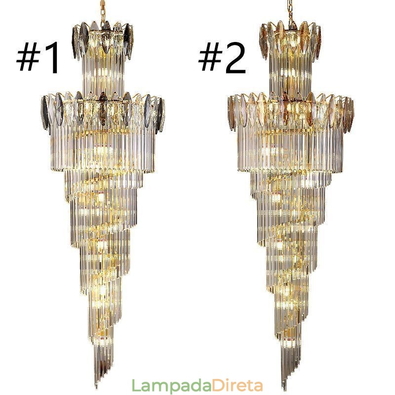 Luminária pendente de cristal Duplex cônica decorativa de teto 70cm