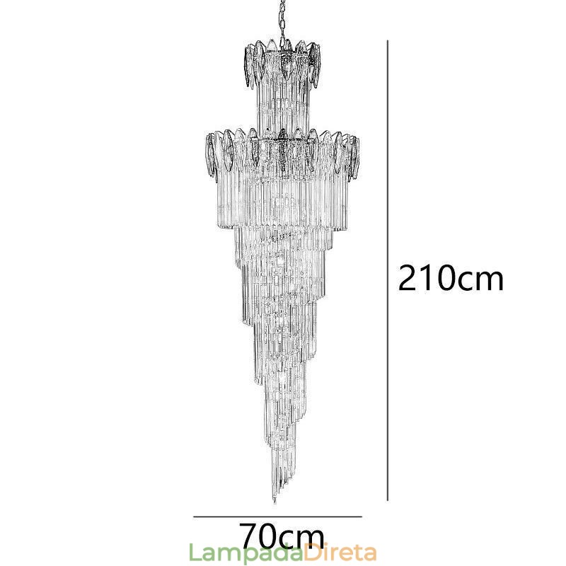 Luminária pendente de cristal Duplex cônica decorativa de teto 70cm