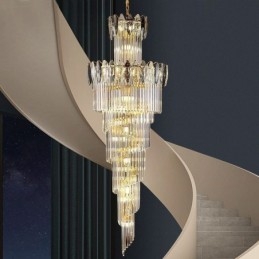 Luminária pendente de cristal Duplex cônica decorativa de teto 70cm