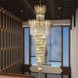 Luminária pendente de cristal Duplex cônica decorativa de teto 70cm