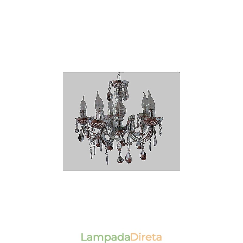 Lustre moderno estilo cristal acrílico prateado com 5 luzes