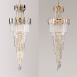Luminária pendente de cristal Duplex cônica decorativa de teto 70cm
