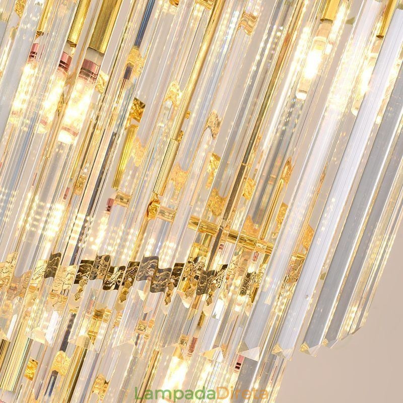 Luminária pendente de cristal Duplex cônica decorativa de teto 70cm