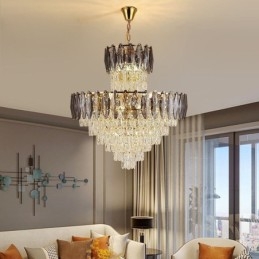 Luminária pendente de cristal cônica Duplex Luminária de teto decorativa 80cm