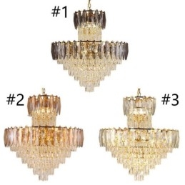 Luminária pendente de cristal cônica Duplex Luminária de teto decorativa 80cm