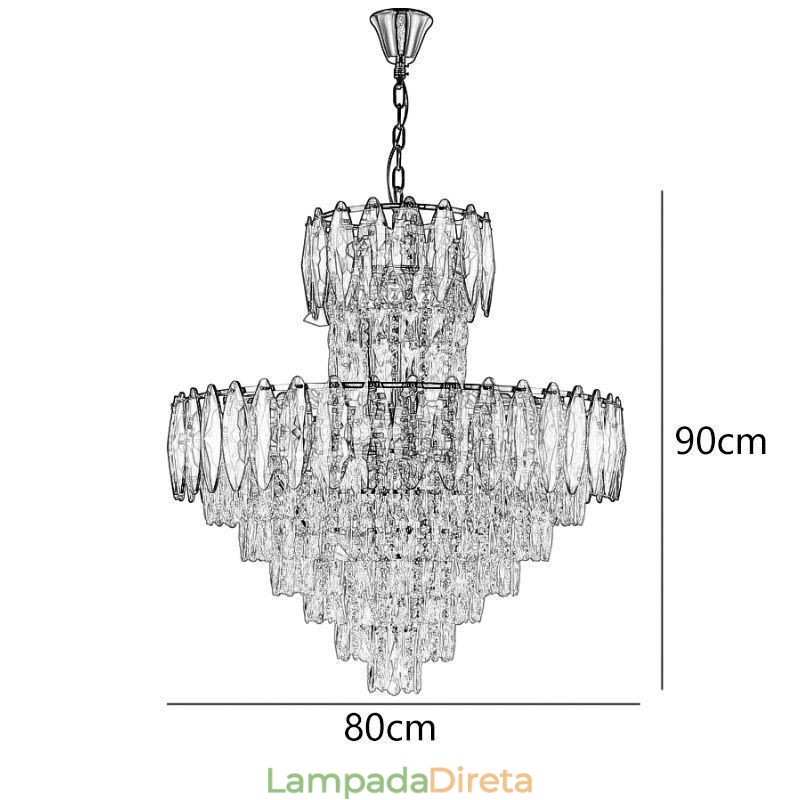 Luminária pendente de cristal cônica Duplex Luminária de teto decorativa 80cm