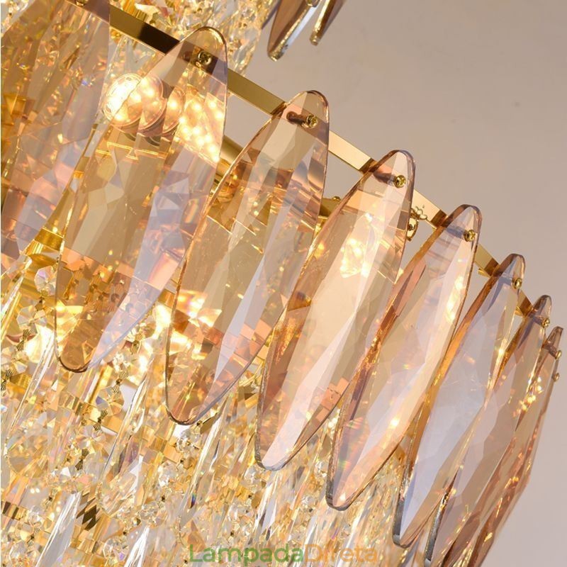Luminária pendente de cristal cônica Duplex Luminária de teto decorativa 80cm