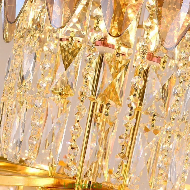 Luminária pendente de cristal cônica Duplex Luminária de teto decorativa 80cm