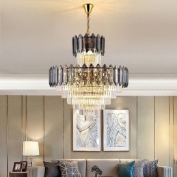 Luminária pendente de cristal cônica Duplex Luminária de teto decorativa