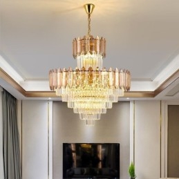 Luminária pendente de cristal cônica Duplex Luminária de teto decorativa