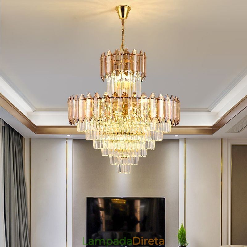 Luminária pendente de cristal cônica Duplex Luminária de teto decorativa