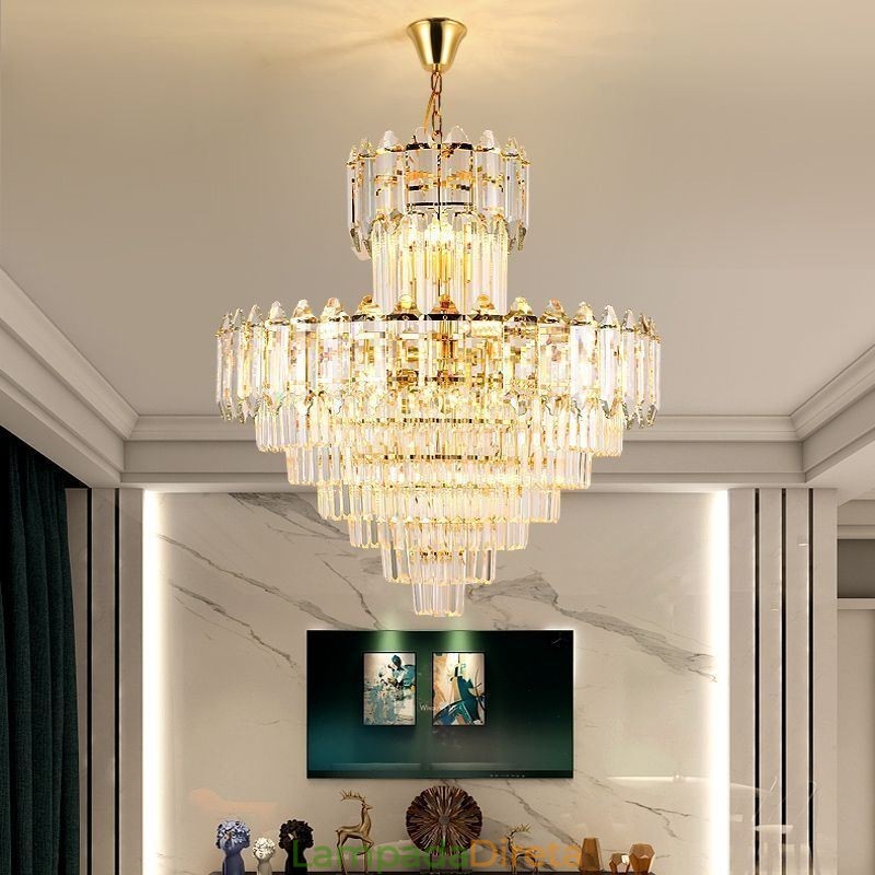 Luminária pendente de cristal cônica Duplex Luminária de teto decorativa
