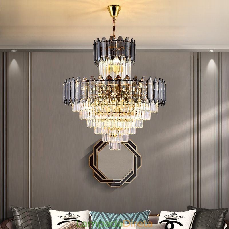 Luminária pendente de cristal cônica Duplex Luminária de teto decorativa