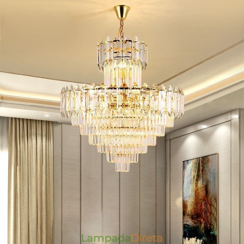 Luminária pendente de cristal cônica Duplex Luminária de teto decorativa