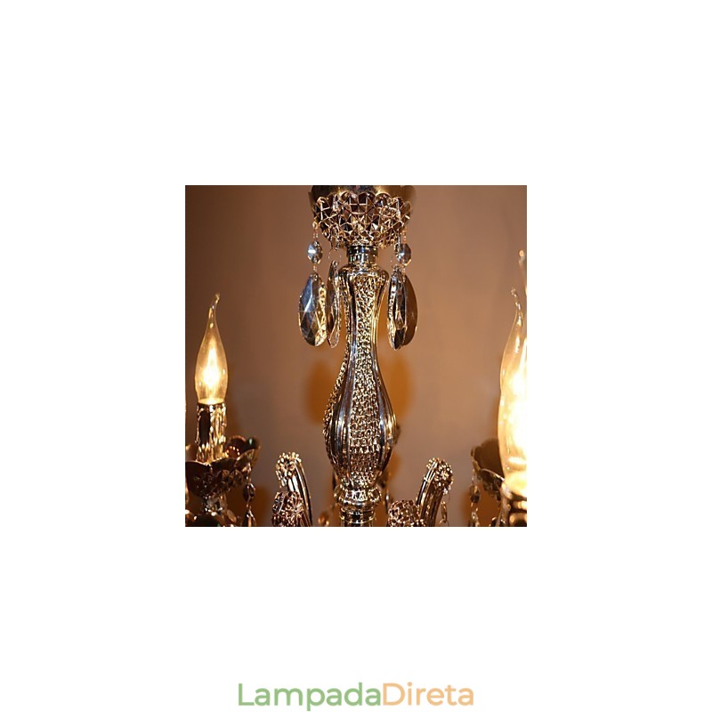 Lustre moderno estilo cristal acrílico prateado com 5 luzes