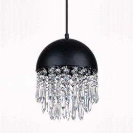 Luminária de teto pendente de cristal com borla e tampa de panela preta Abajur